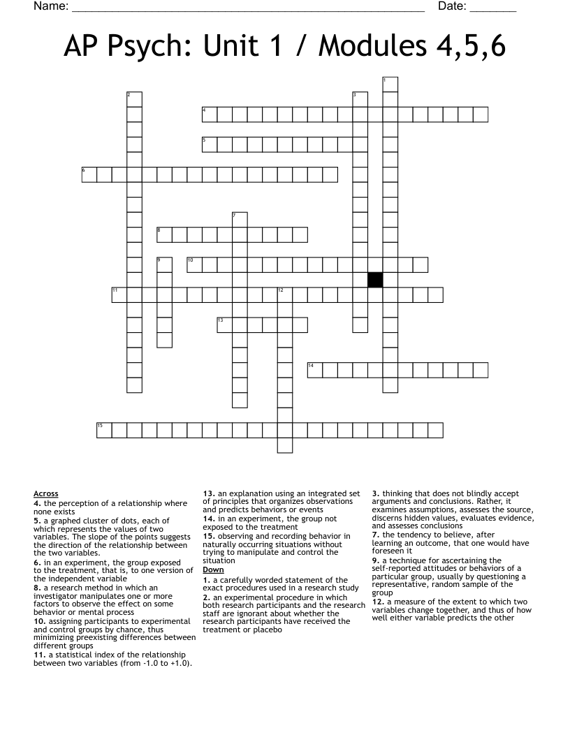 AP Psych: Unit 1 / Modules 4,5,6  Crossword
