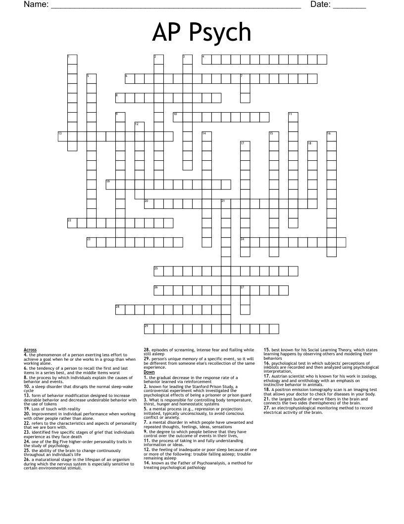 AP Psych  Crossword