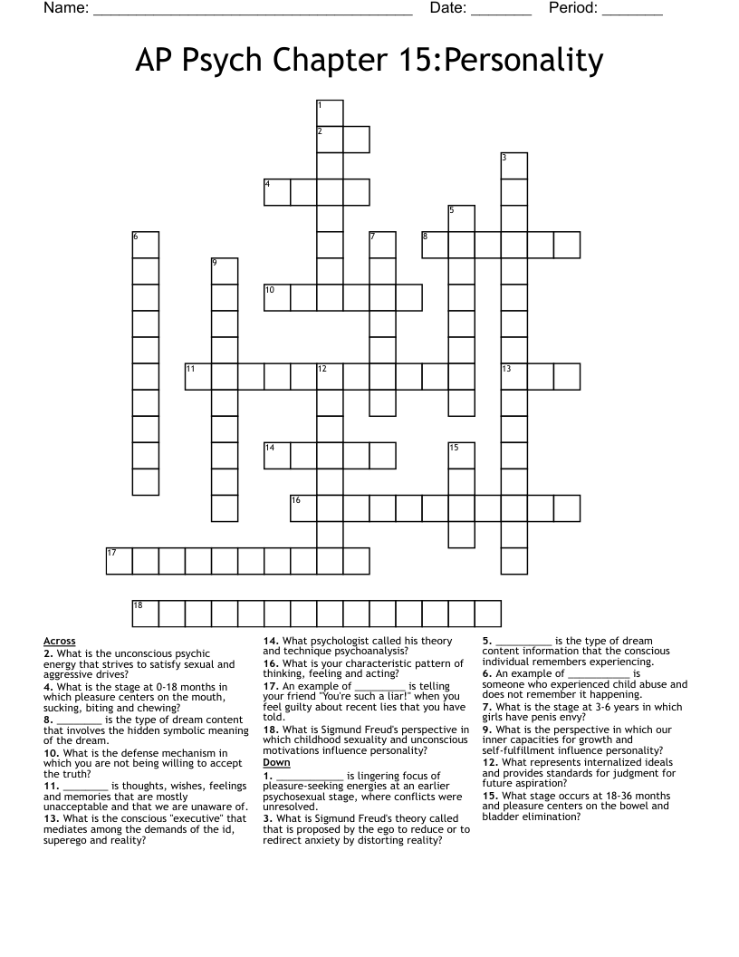 AP Psych             Chapter 15:Personality Crossword