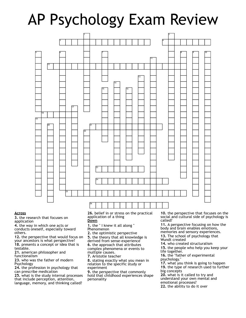 AP Psychology Exam Review  Crossword