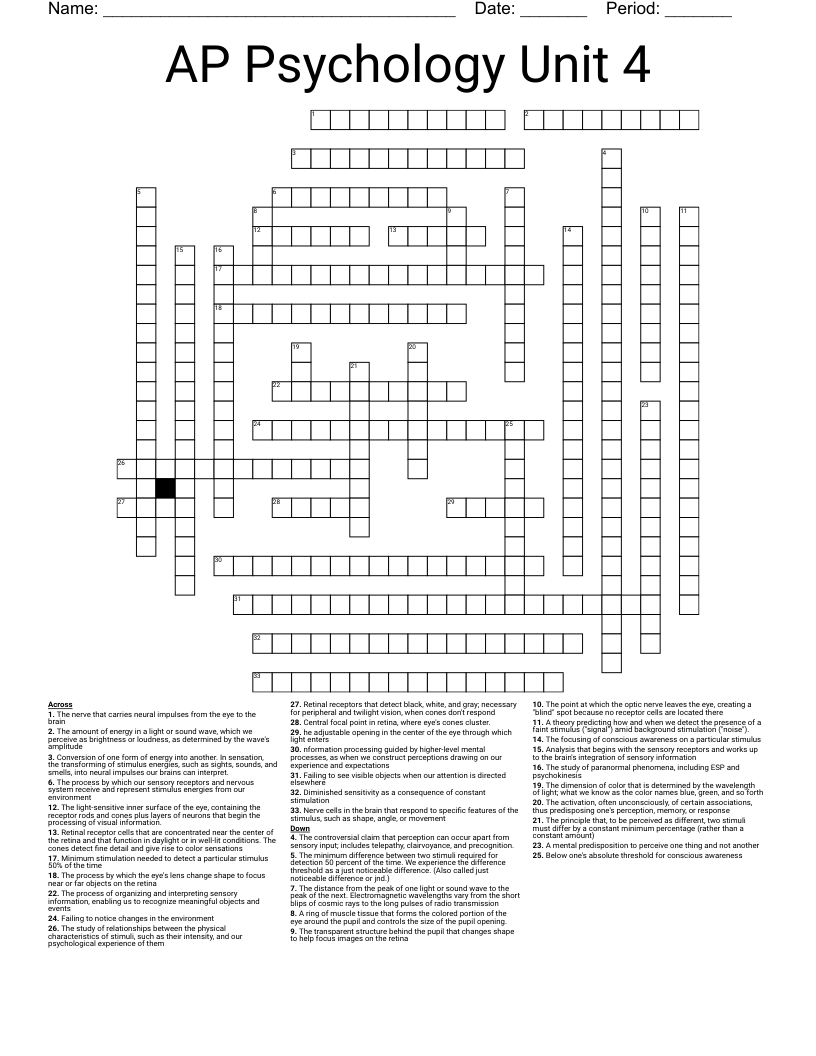 AP Psychology Unit 4 Crossword