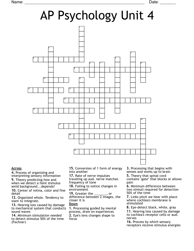 AP Psychology Unit 4 Crossword