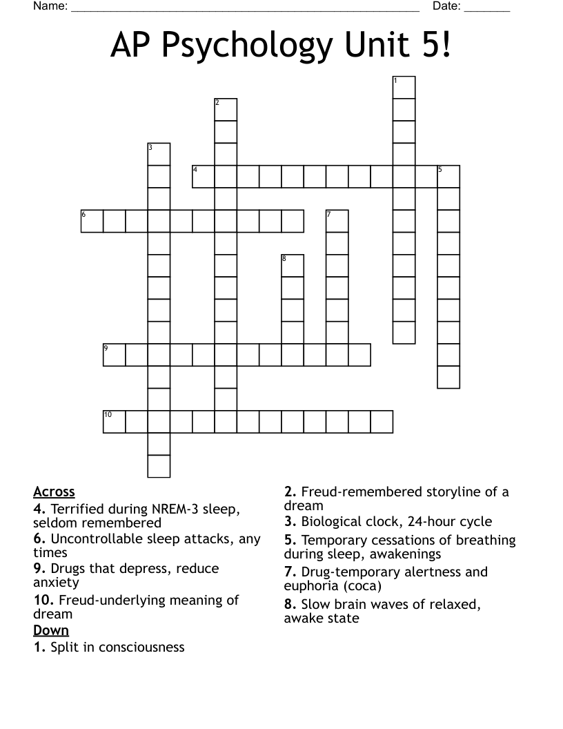 AP Psychology Unit 5! Crossword