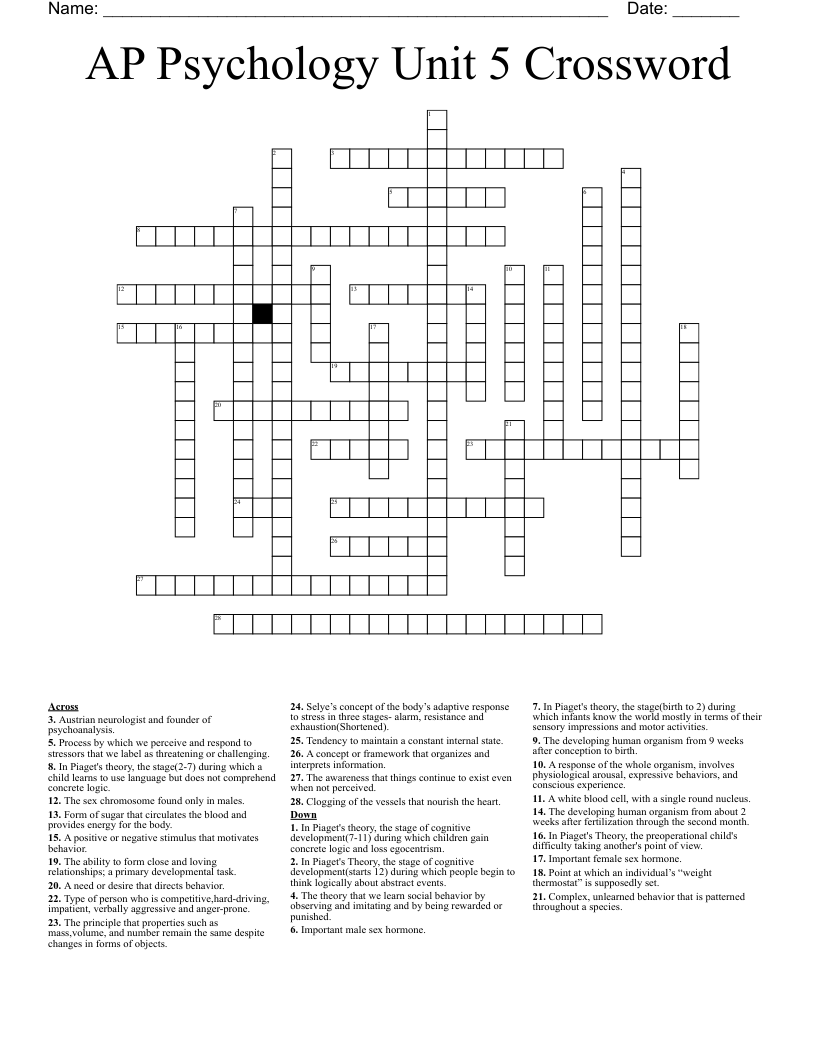 AP Psychology Unit 5 Crossword