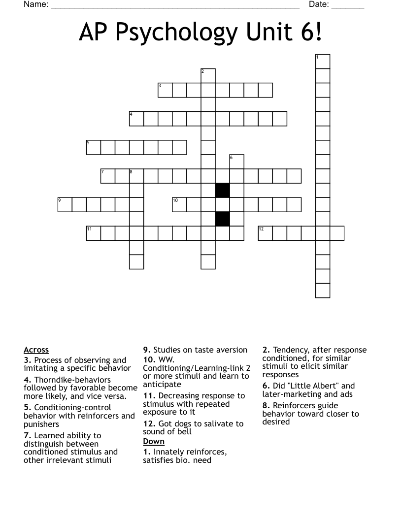 AP Psychology Unit 6! Crossword