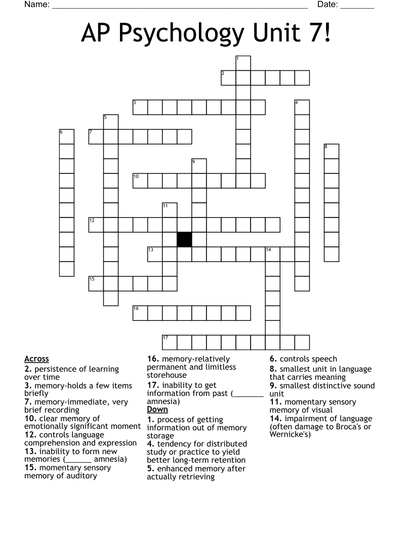 AP Psychology Unit 7! Crossword