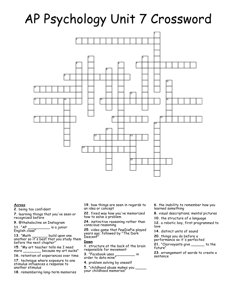 AP Psychology Unit 7 Crossword