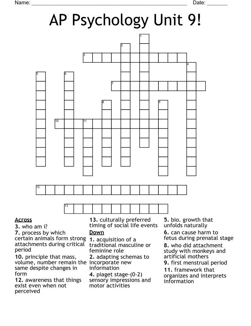 AP Psychology Unit 9! Crossword