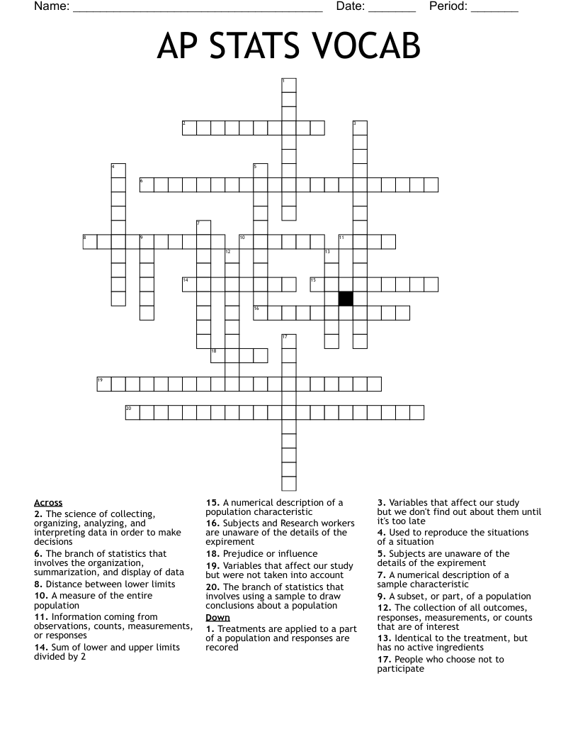 AP STATS VOCAB Crossword