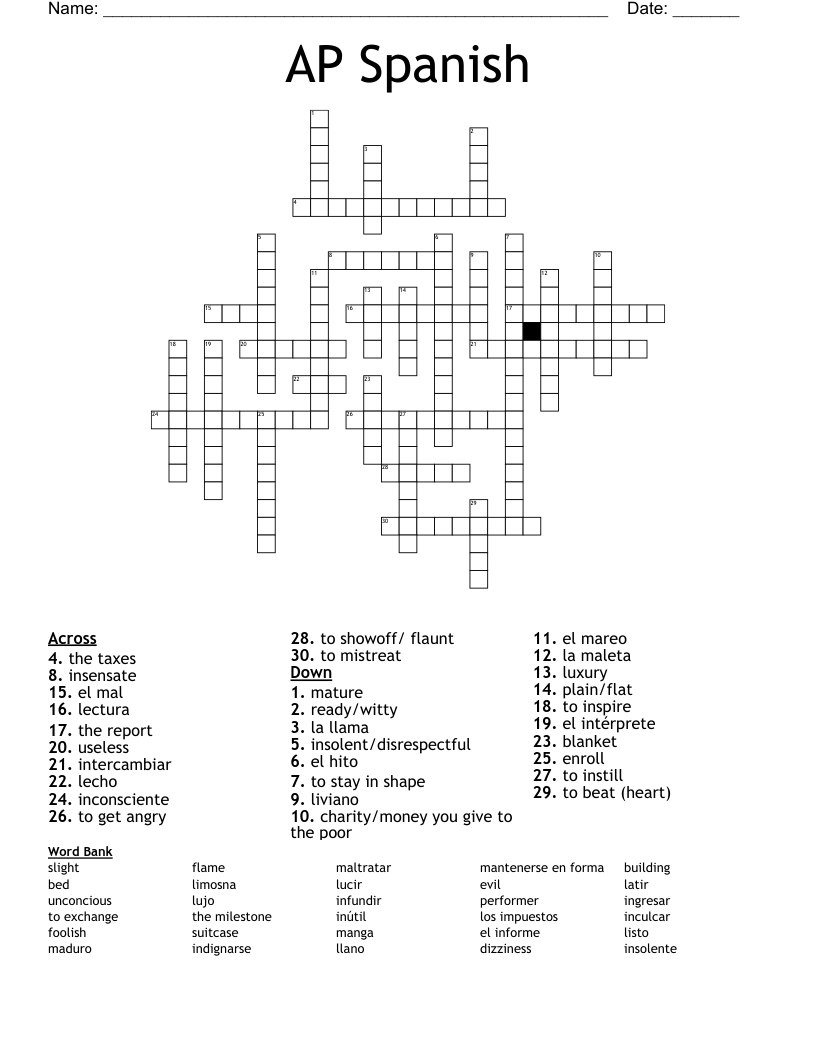 AP Spanish Crossword