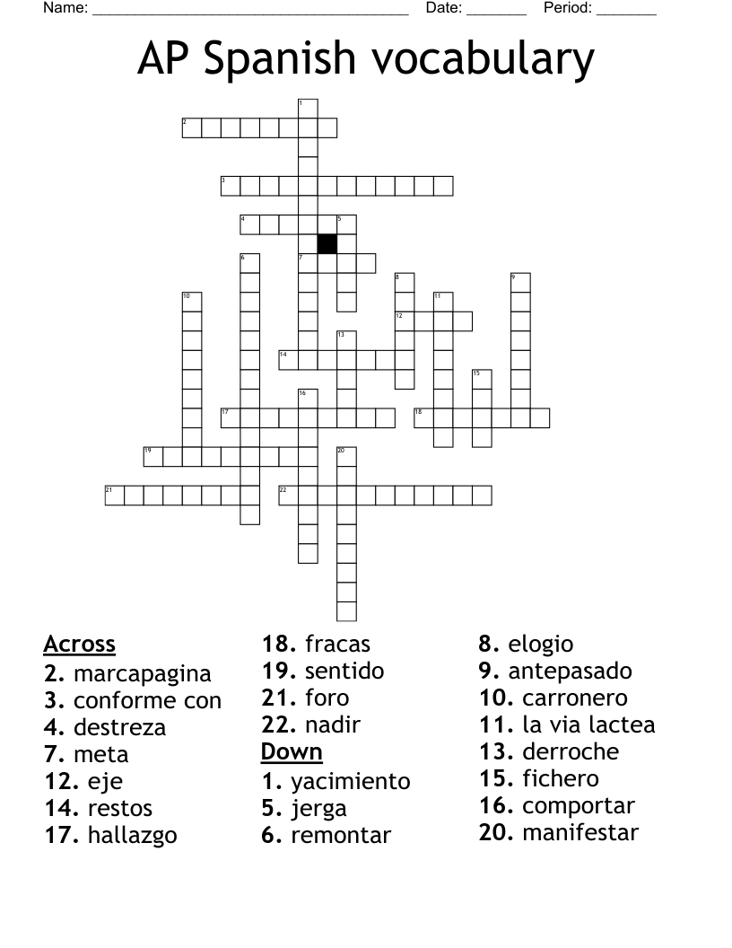 AP Spanish vocabulary Crossword