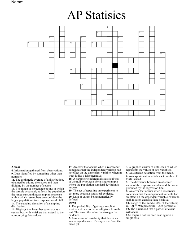 AP Statisics Crossword