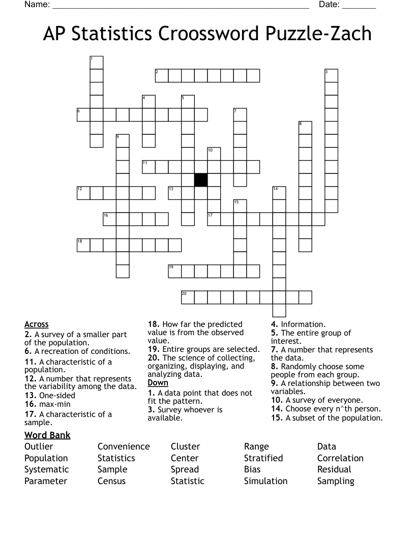AP Statistics Croossword Puzzle-Zach Crossword