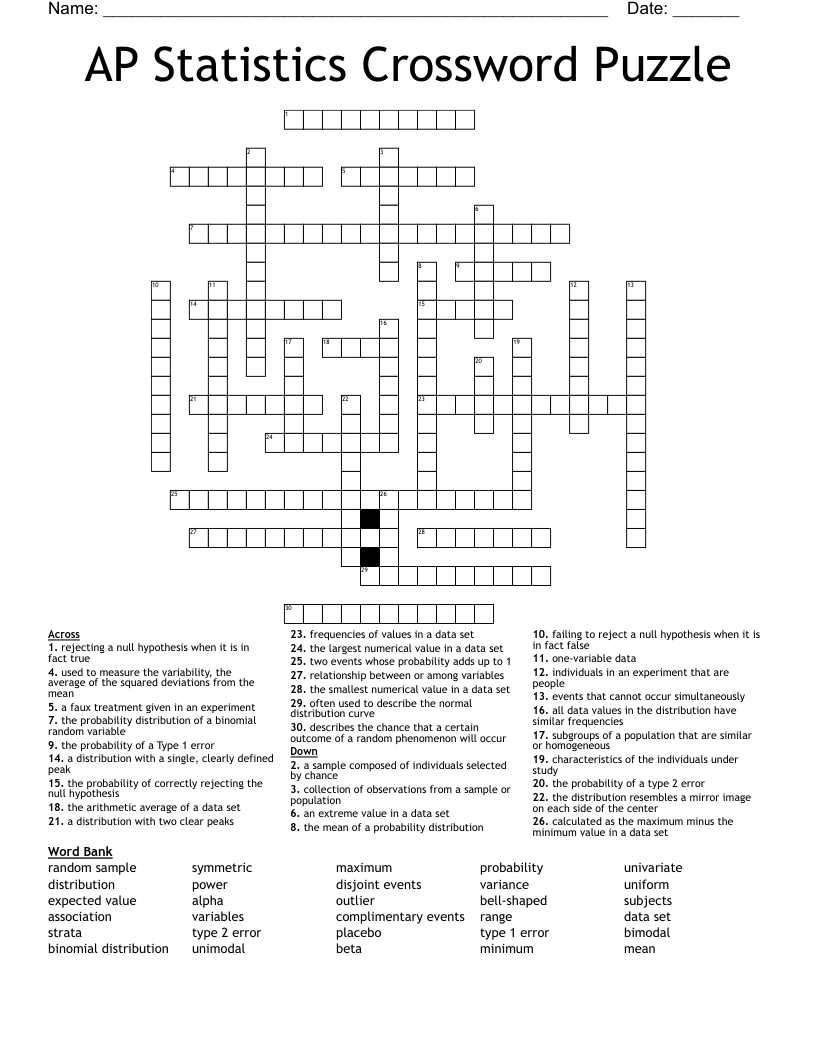 AP Statistics Crossword Puzzle
