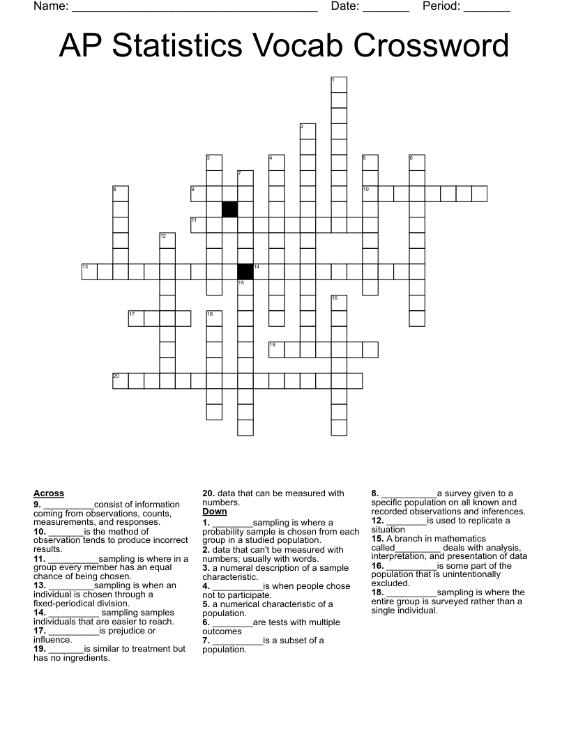 AP Statistics Vocab Crossword