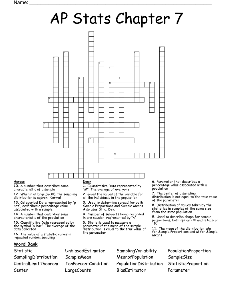 AP Stats Chapter 7  Crossword