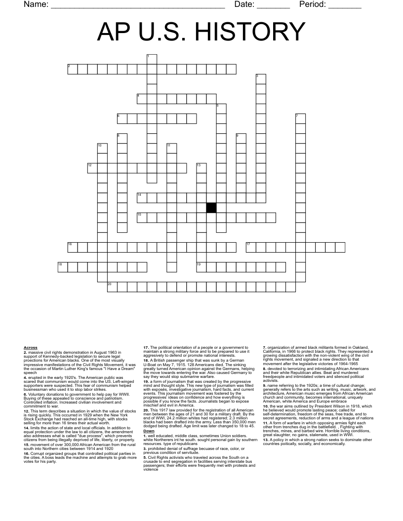 AP U.S. HISTORY Crossword