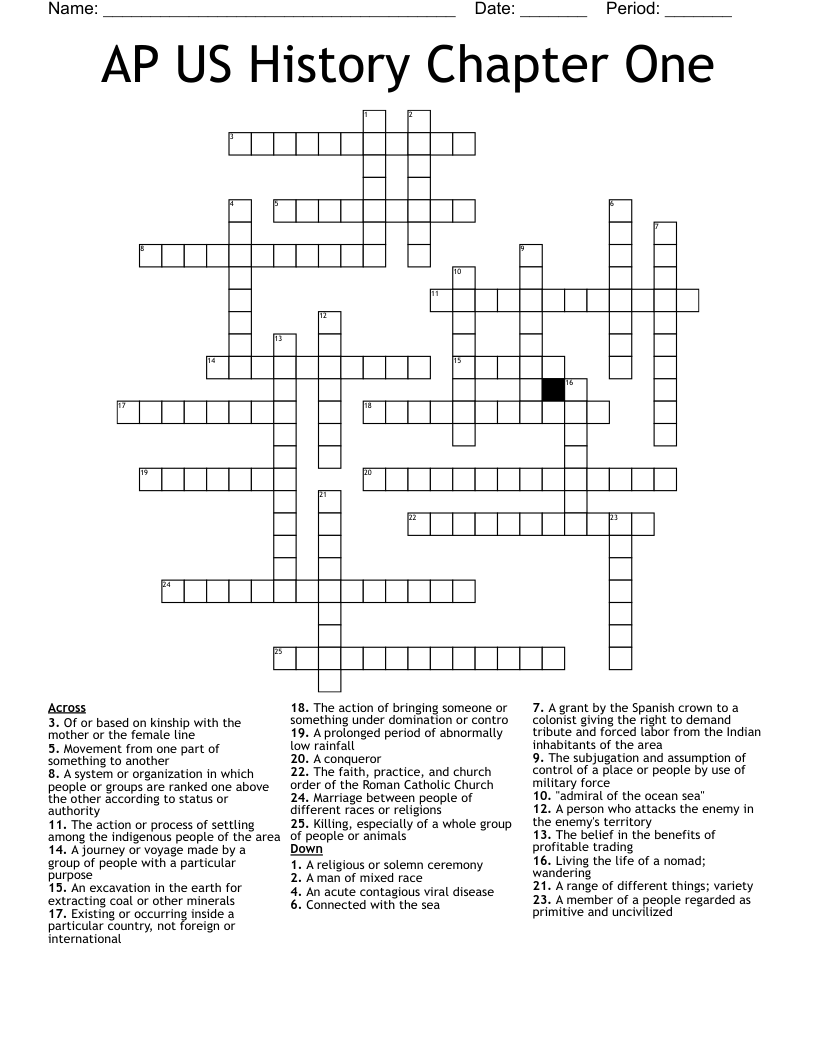 AP US History Chapter One Crossword