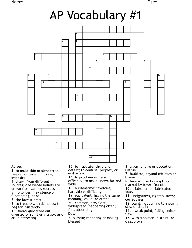 AP Vocabulary #1 Crossword