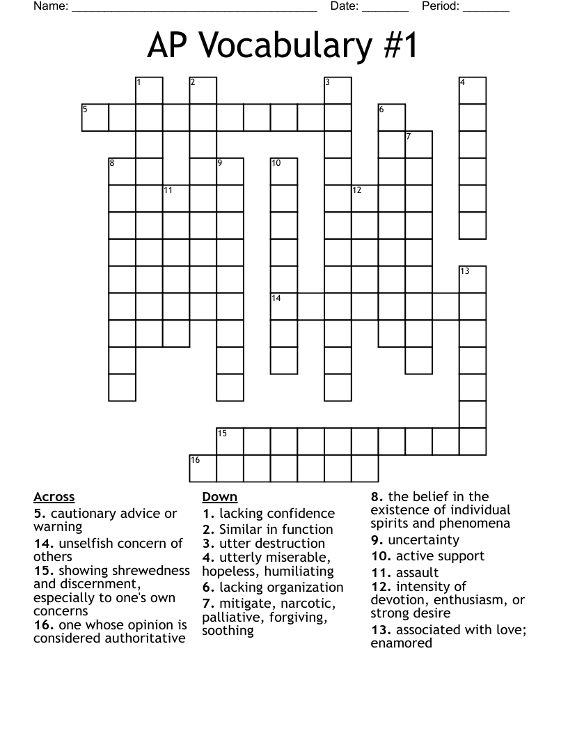 AP Vocabulary #1 Crossword
