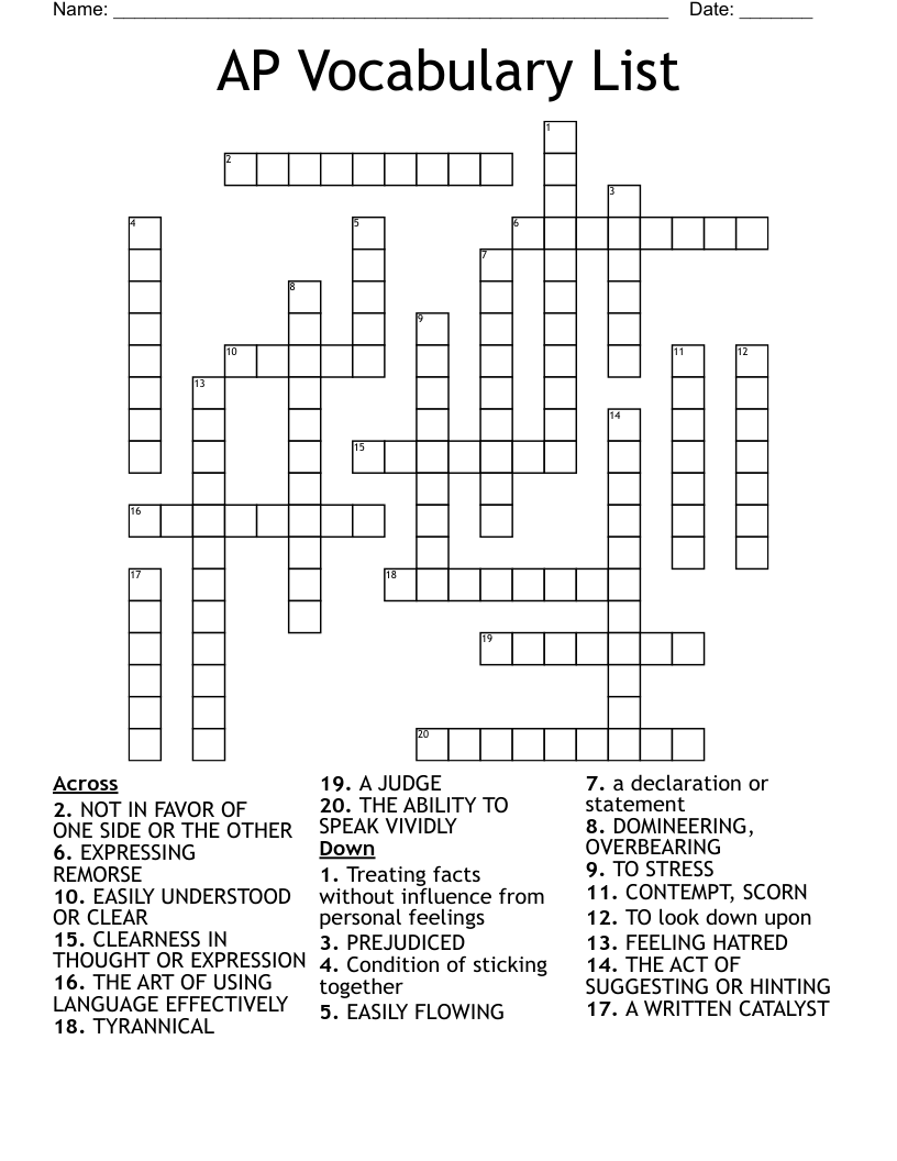 AP Vocabulary List Crossword