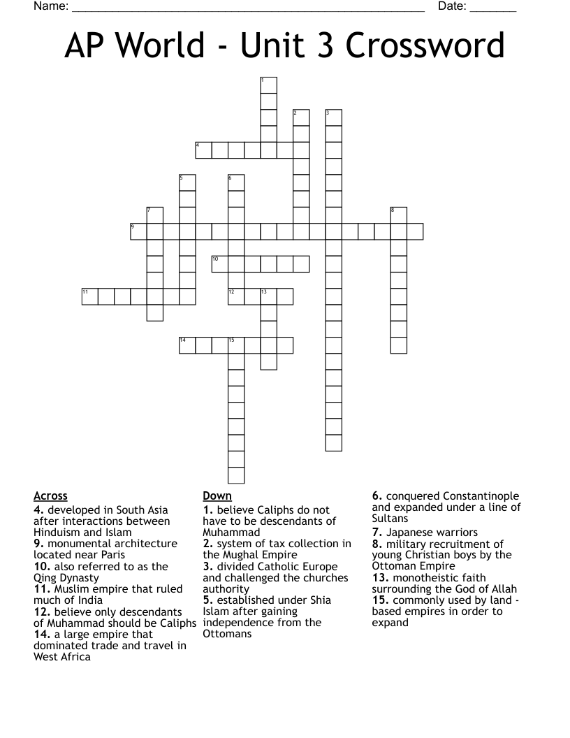 AP World - Unit 3 Crossword 