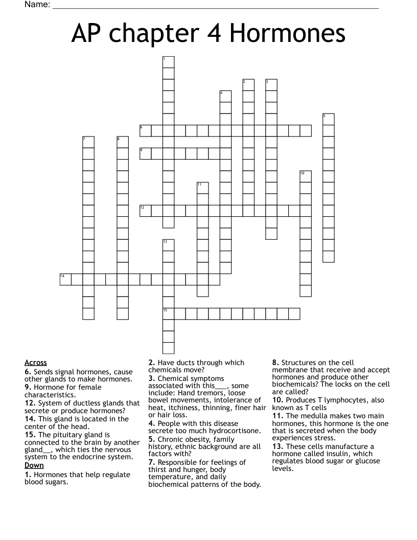 AP chapter 4 Hormones Crossword