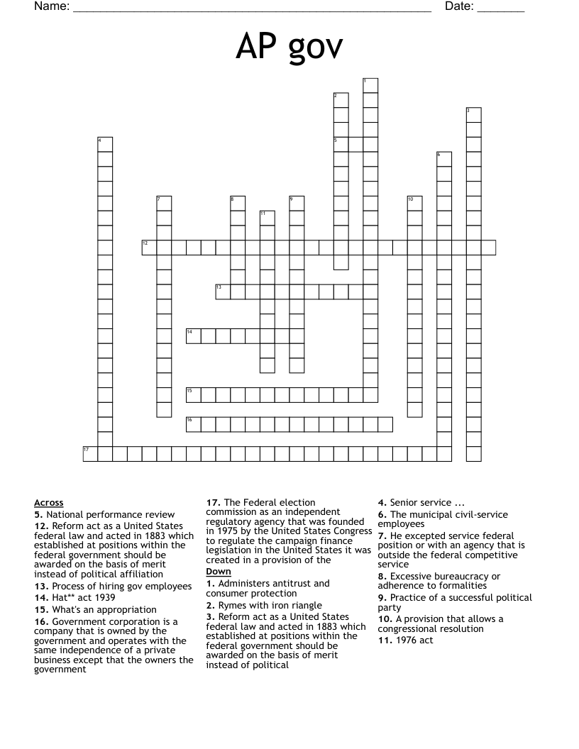 AP gov  Crossword