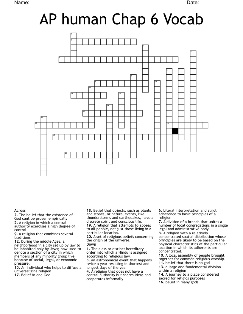 AP human Chap 6 Vocab  Crossword