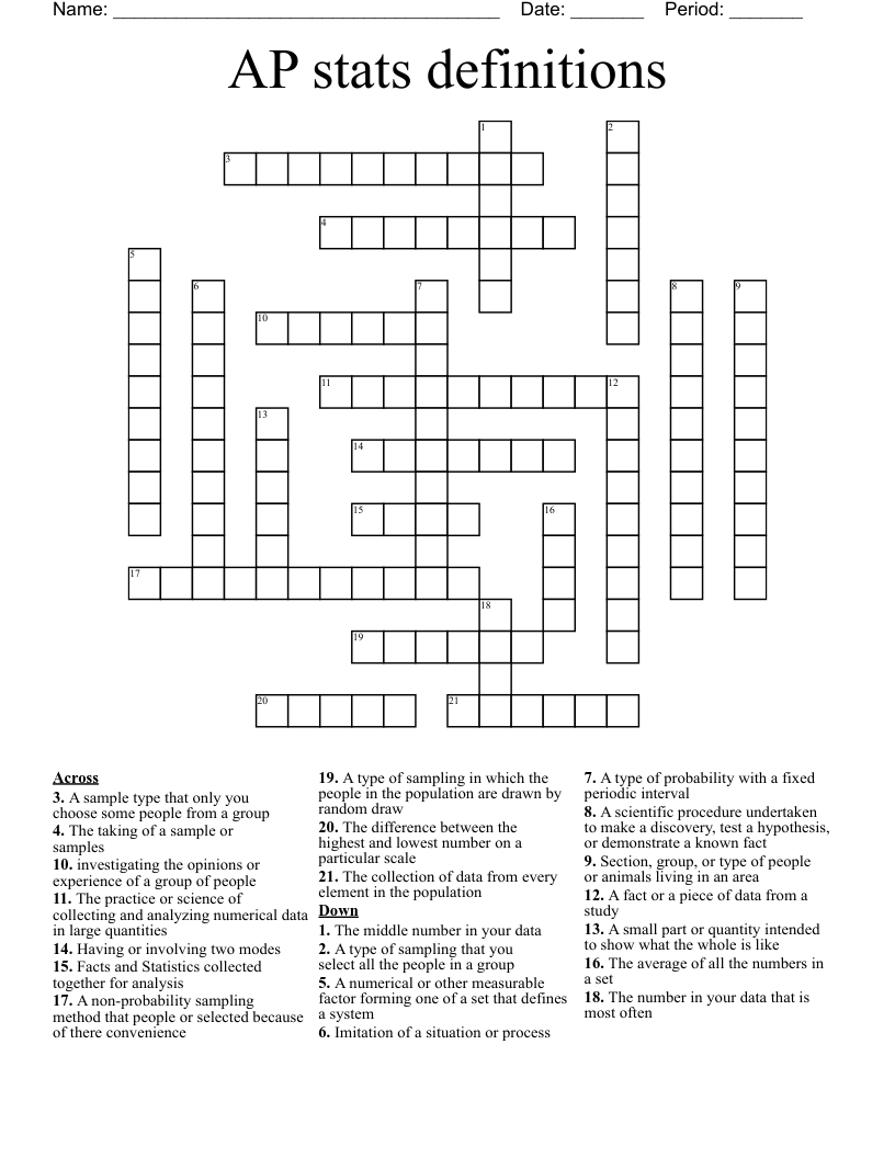 AP stats definitions Crossword