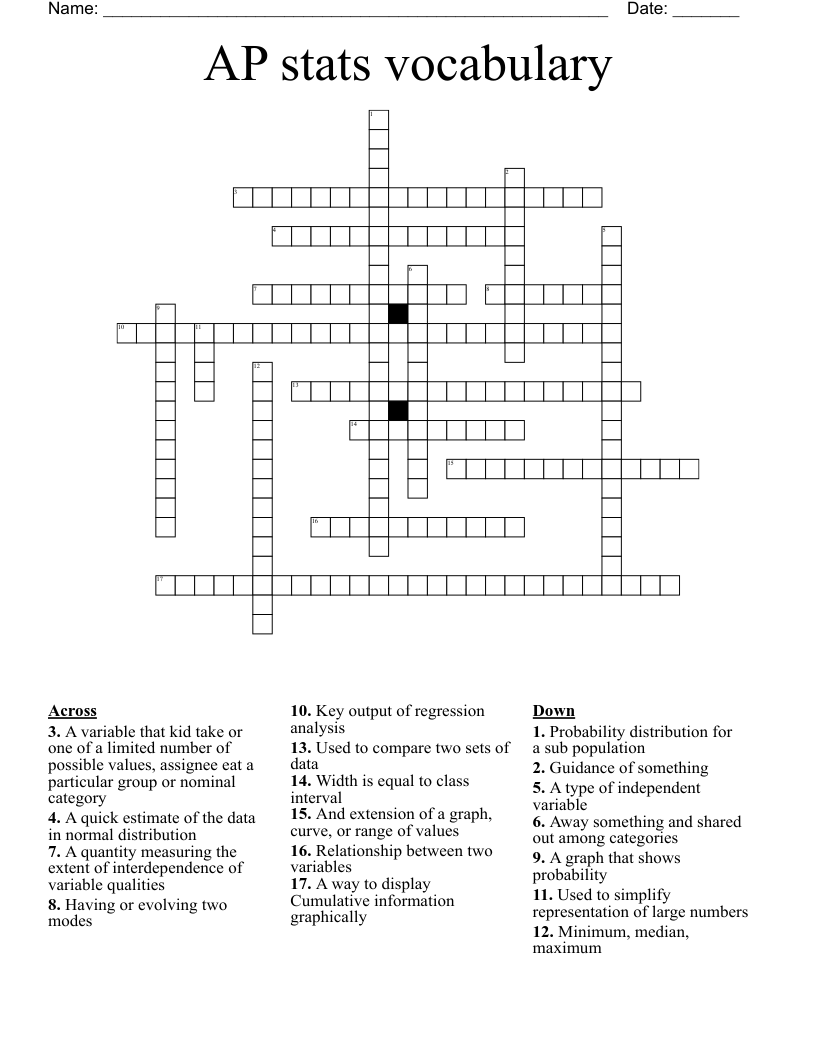 AP stats vocabulary  Crossword