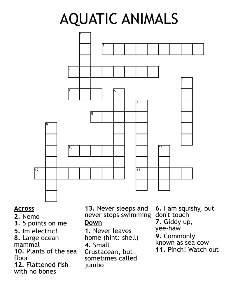 AQUATIC ANIMALS Crossword