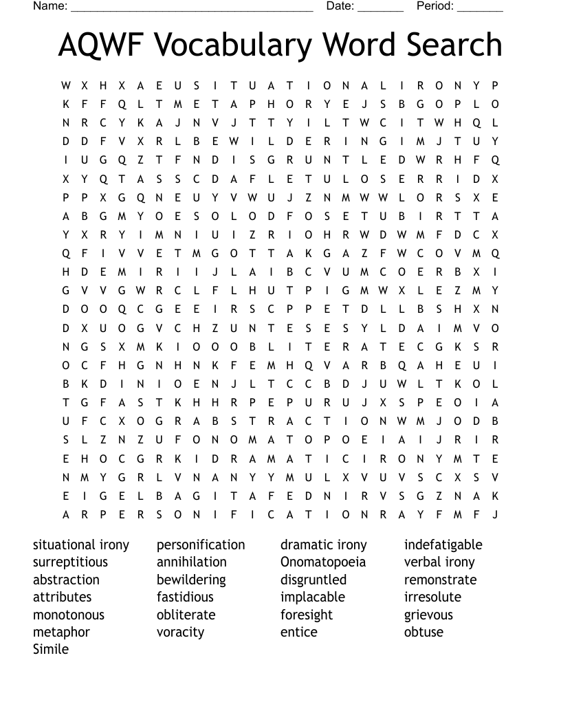 AQWF Vocabulary Word Search
