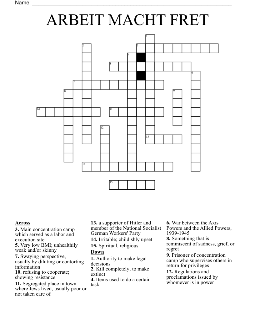 ARBEIT MACHT FRET Crossword