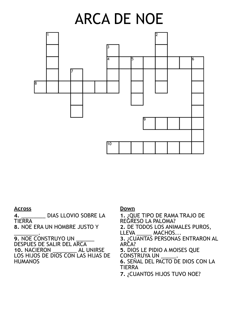 ARCA DE NOE Crossword