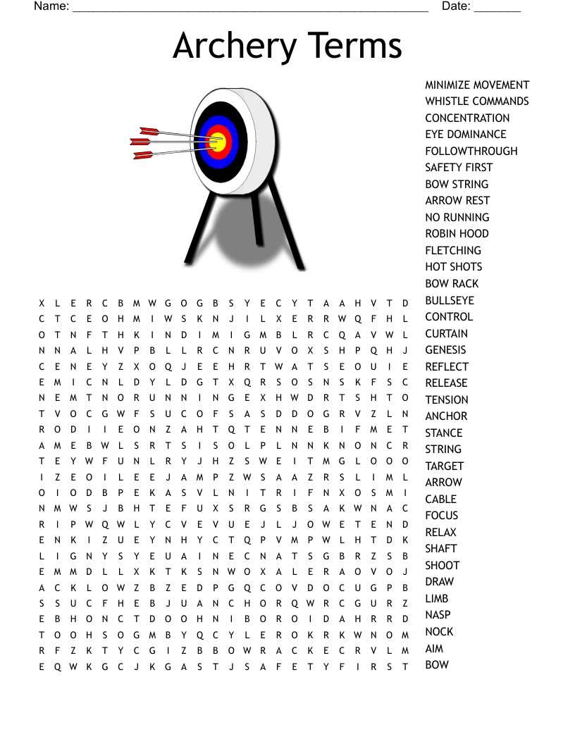 Archery Terms Word Search