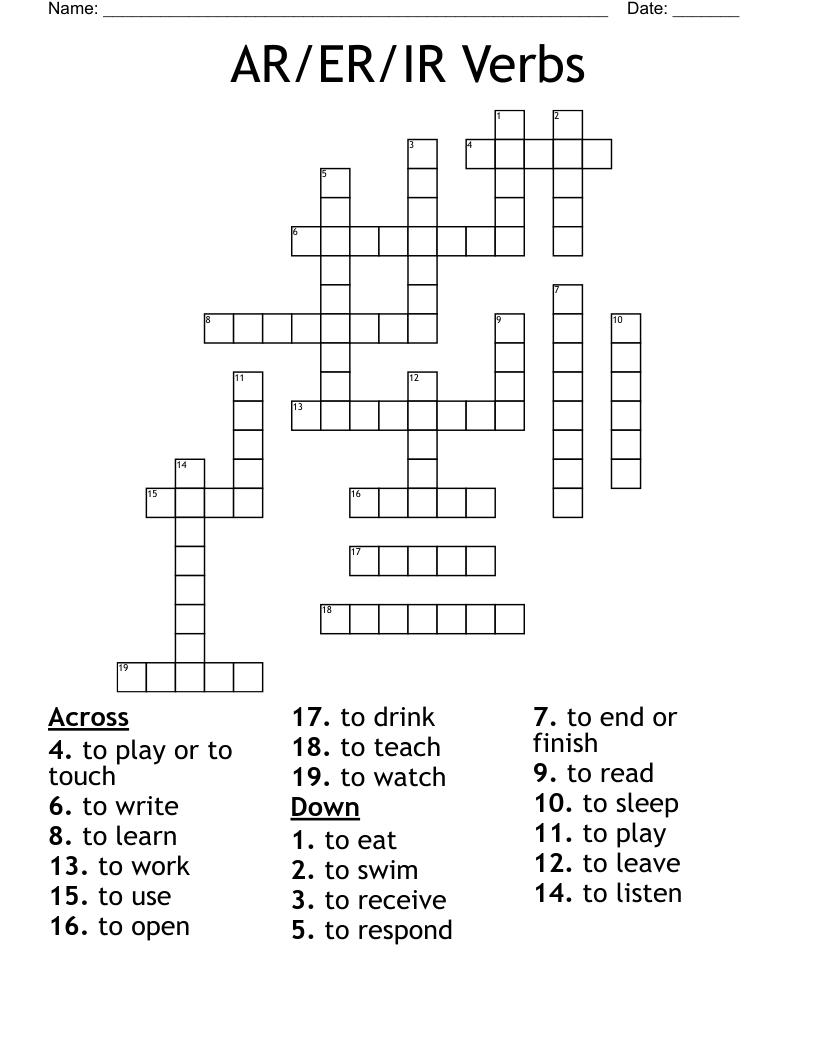 AR/ER/IR Verbs Crossword