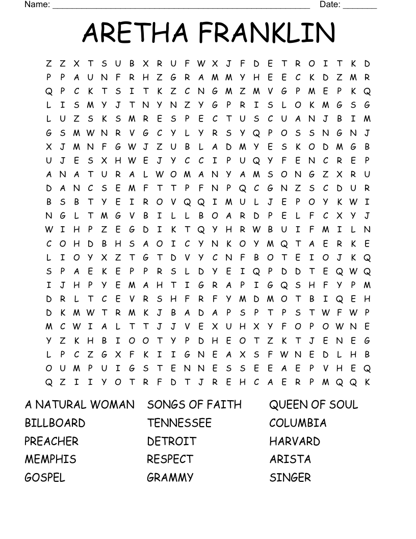 ARETHA FRANKLIN Word Search