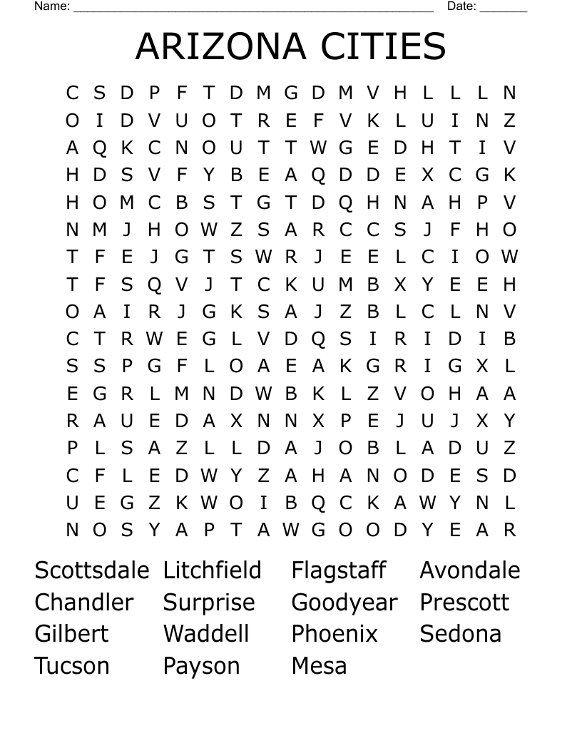 ARIZONA CITIES Word Search