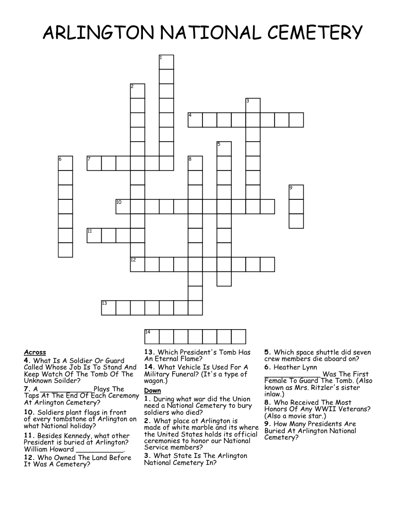 ARLINGTON NATIONAL CEMETERY Crossword