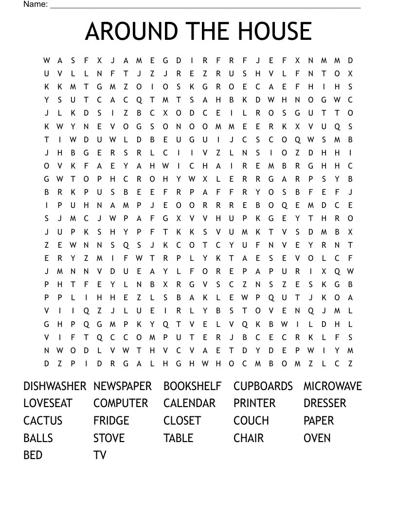 AROUND THE HOUSE Word Search