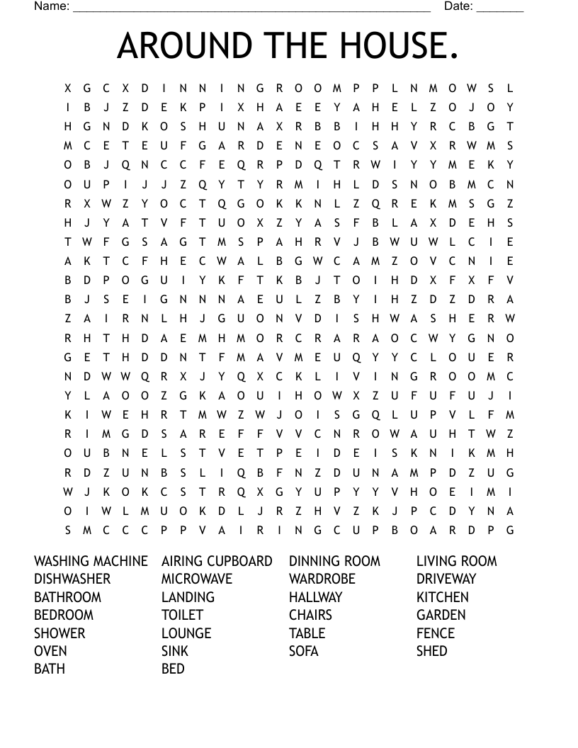 AROUND THE HOUSE. Word Search