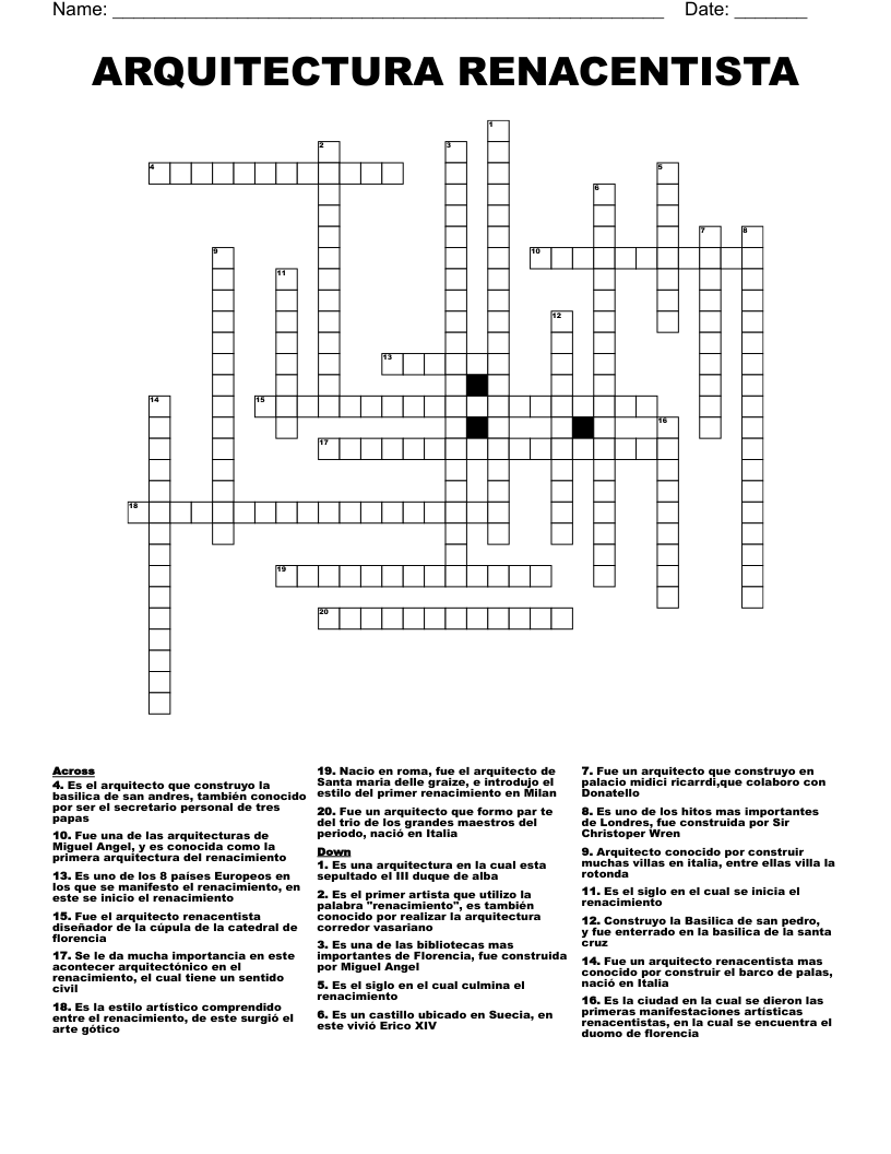 ARQUITECTURA RENACENTISTA Crossword
