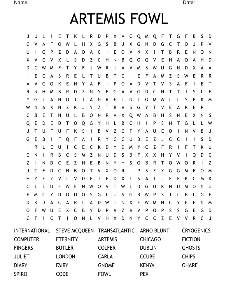 ARTEMIS FOWL Word Search