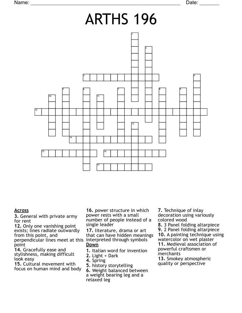 ARTHS 196 Crossword