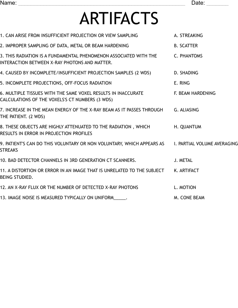 ARTIFACTS Worksheet