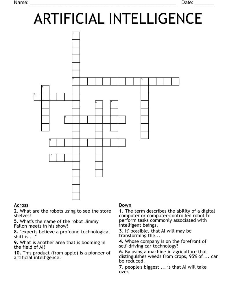 ARTIFICIAL INTELLIGENCE Crossword