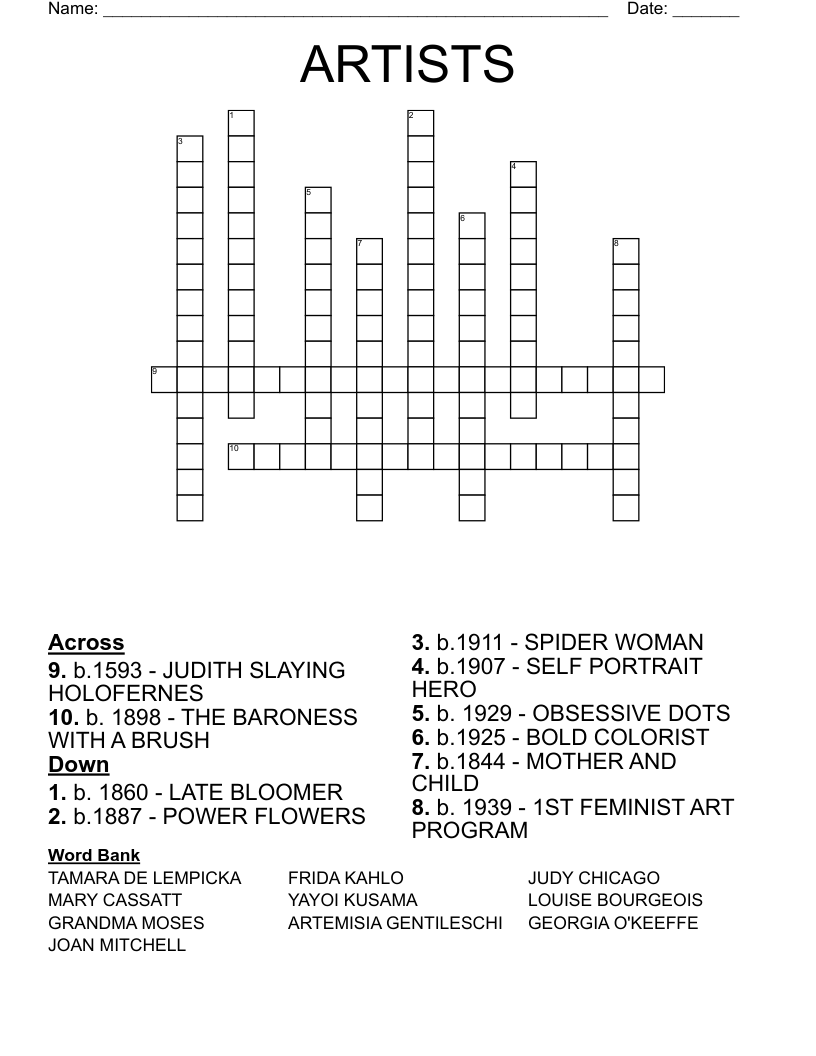ARTISTS Crossword