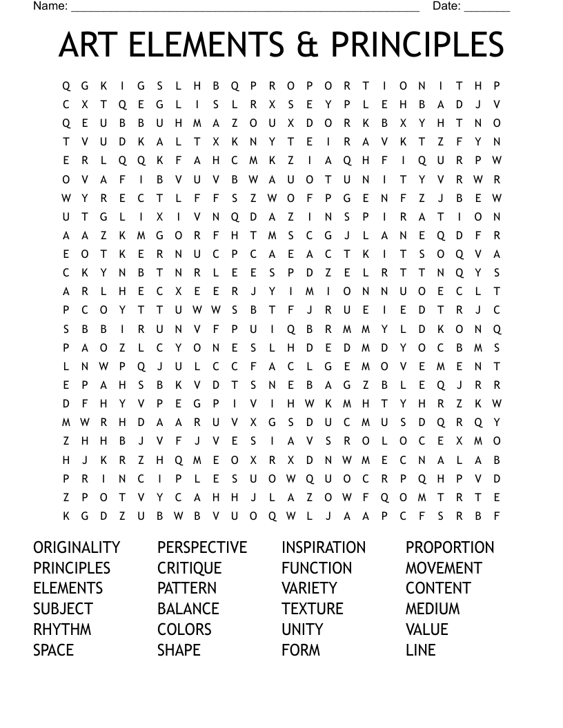 ART ELEMENTS & PRINCIPLES Word Search