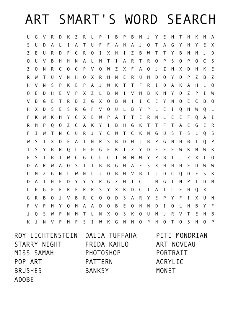 ART SMART'S WORD SEARCH